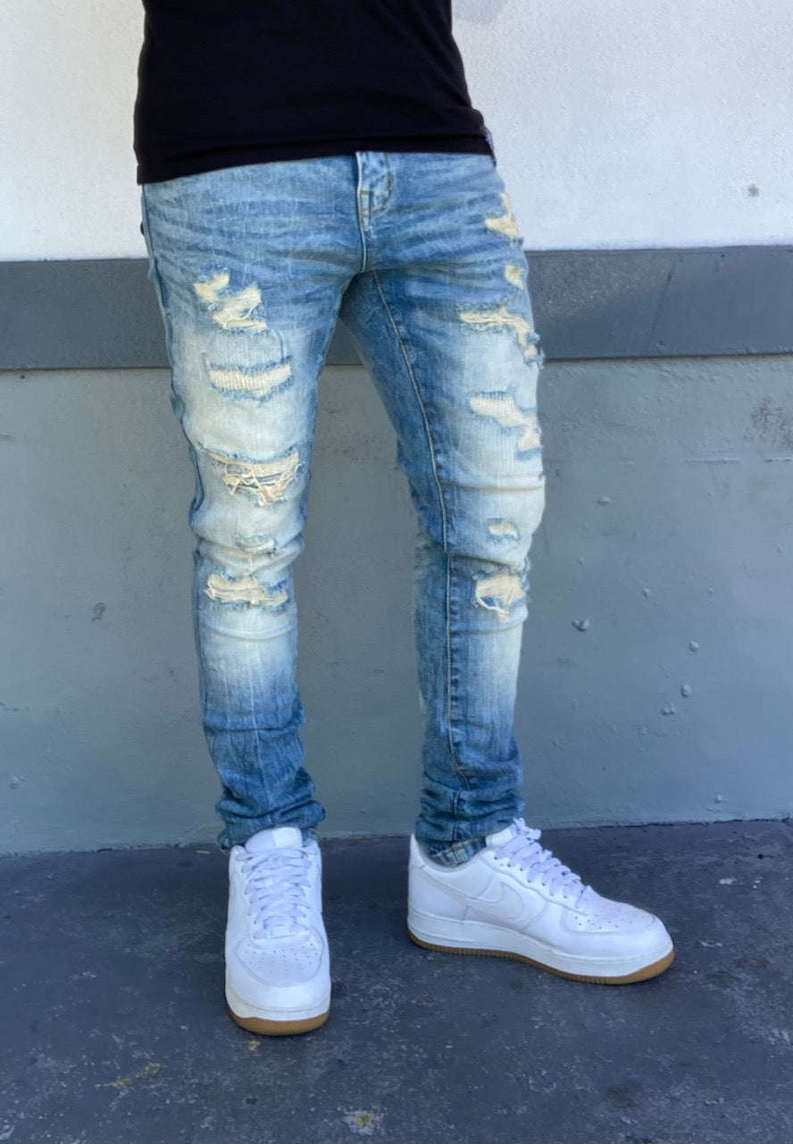 Ripped Skinny Blue Tint Jeans