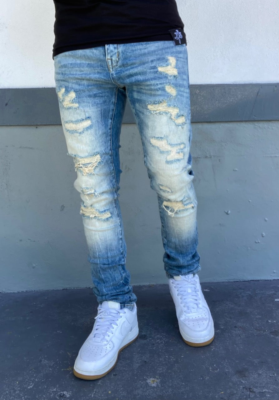 Ripped Skinny Blue Tint Jeans