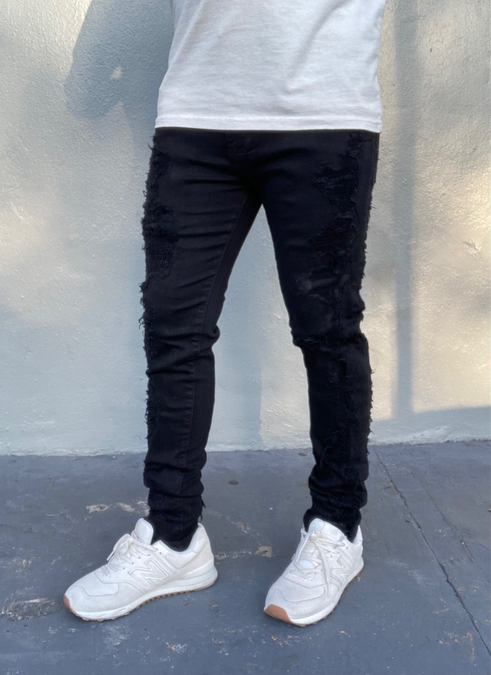 Raw Distress Black Skinny Fit Jeans