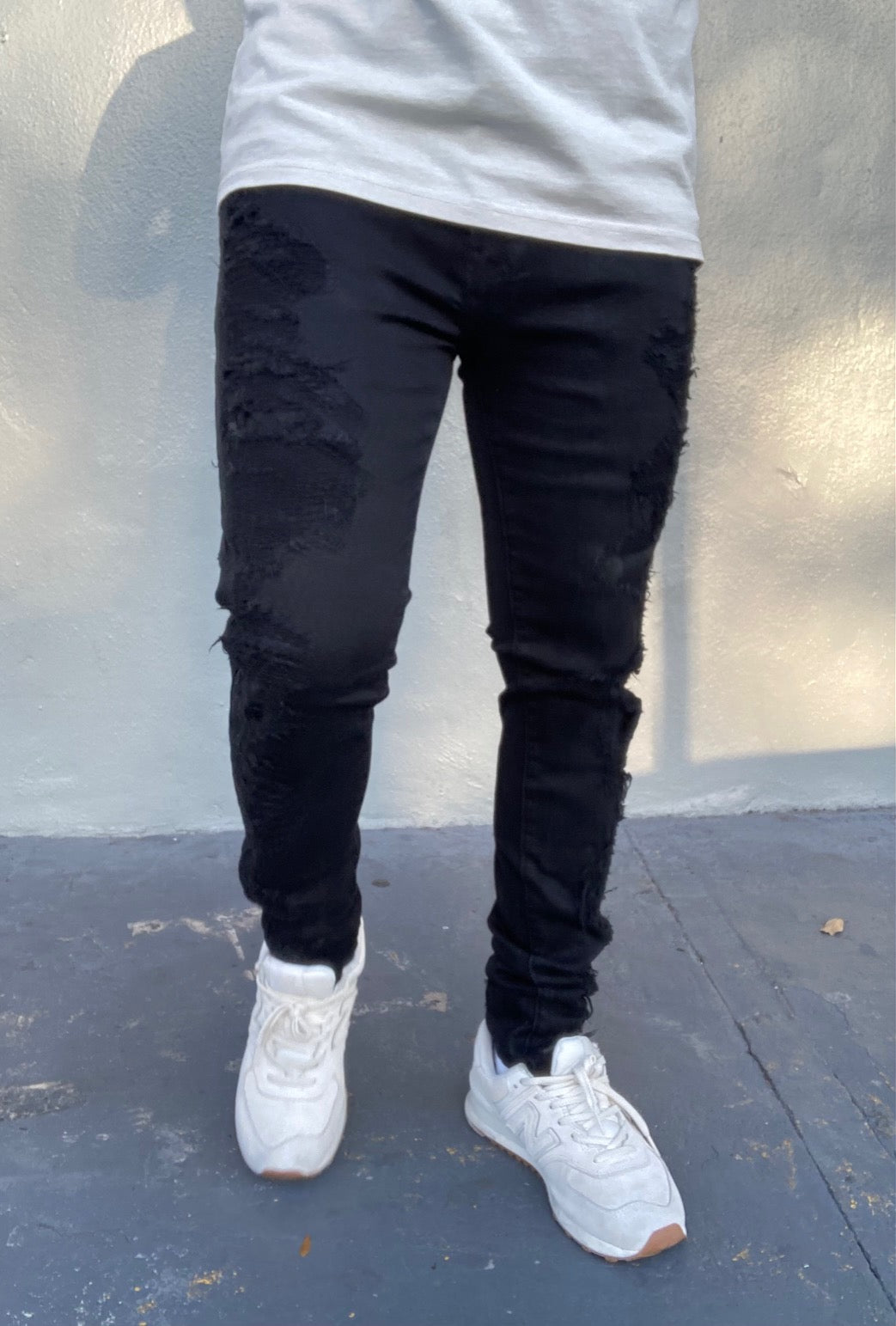 Raw Distress Black Skinny Fit Jeans