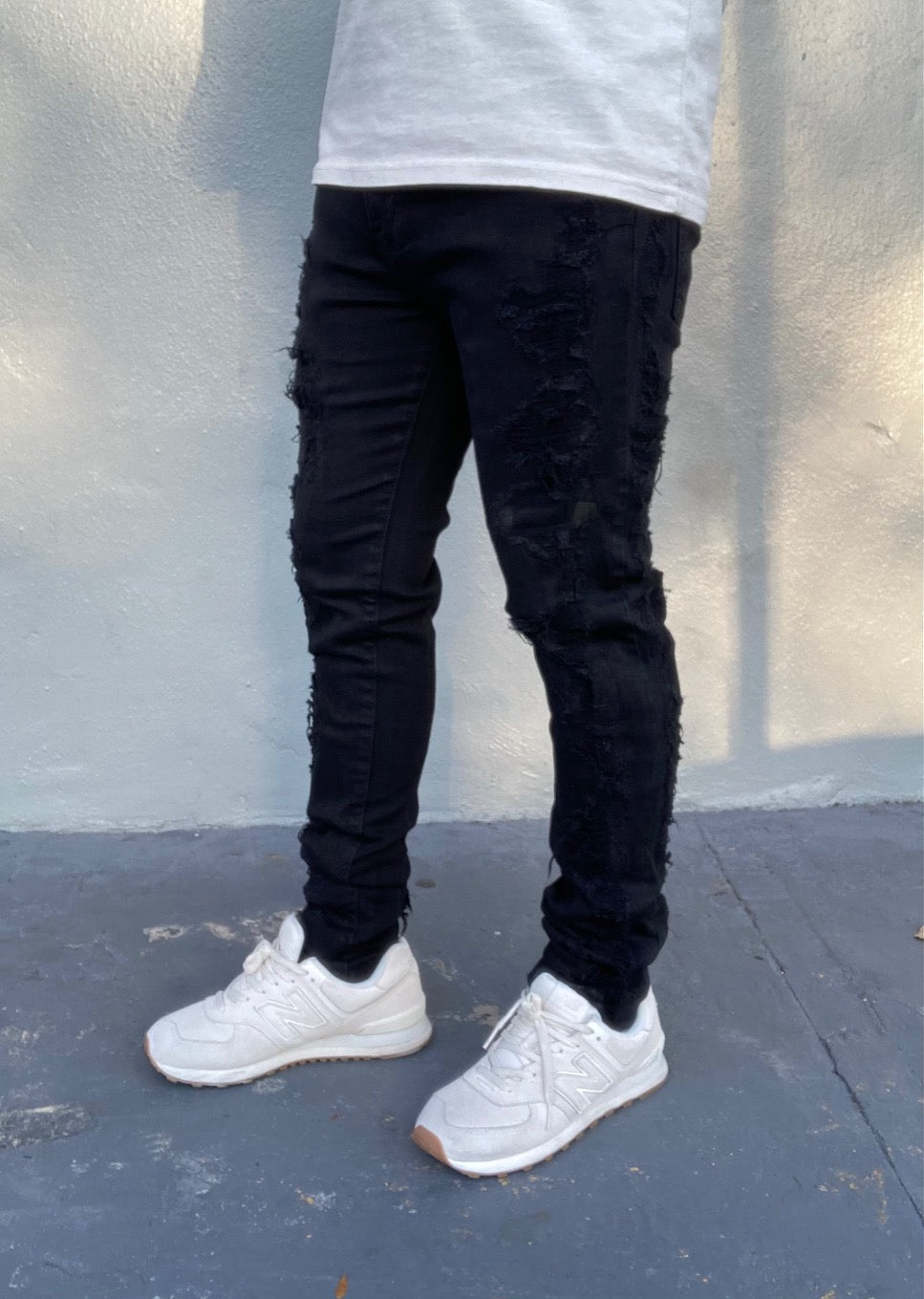 Raw Distress Black Skinny Fit Jeans