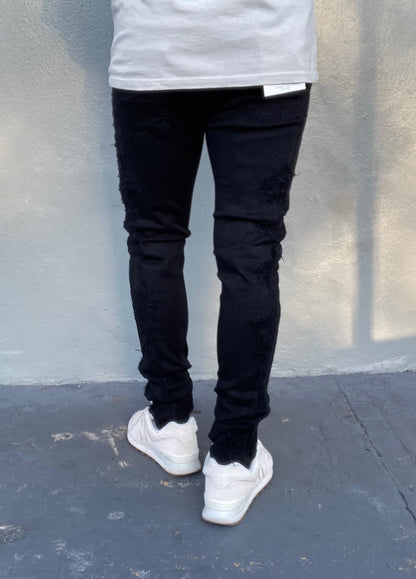 Raw Distress Black Skinny Fit Jeans