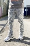 Destroyed And Distressed Light Grey  Skinny Flared Jeans