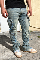 Tactical Cargo Flow Stacked Jeans (Blue)